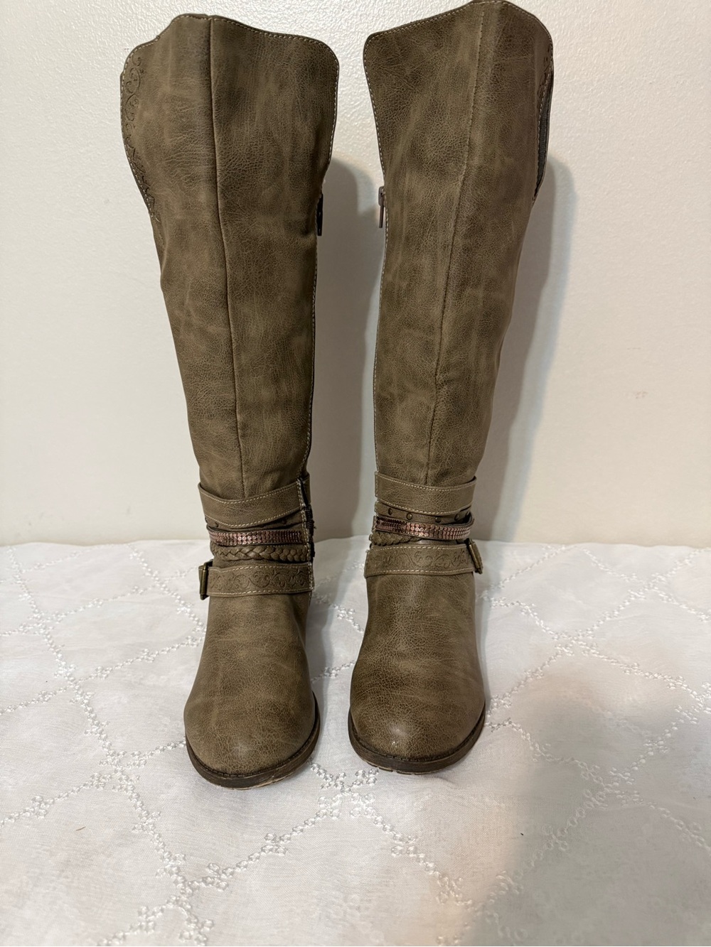 Women's Tall Buckle Riding Boots - Olive Green